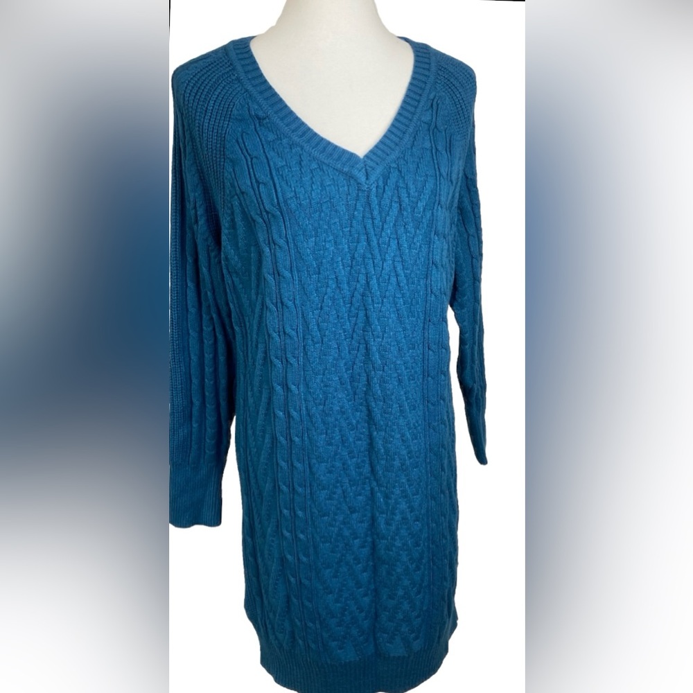 Black Tape by Macy’s Womens Plus Cable Knit Long sleeve Sweater dress Sz 1X Teal